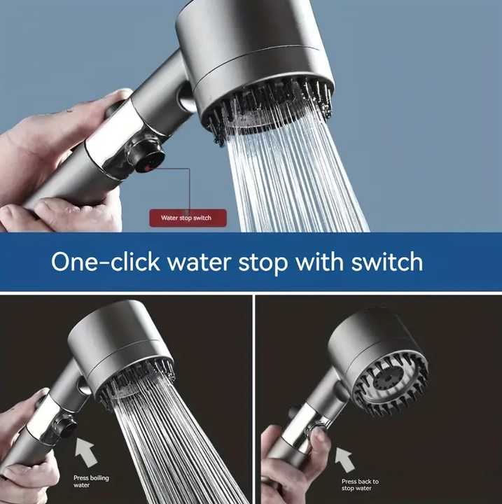 High Pressure Shower Head Black 3 Modes Adjustable Saving Water Filter