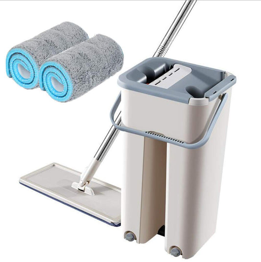 Microfiber Flat Mop with Bucket Cleaning Squeeze Hand Free Floo