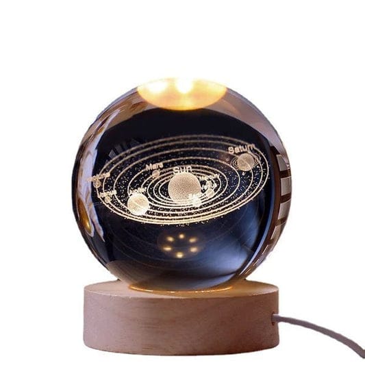 Crystal ball Crystal Astronaut Planet Globe 3D Laser Engraved Solar System Ball with Touch Switch LED Light Base Astronomy Gif for Living Room Bedrooms Office (6cm ball + base)